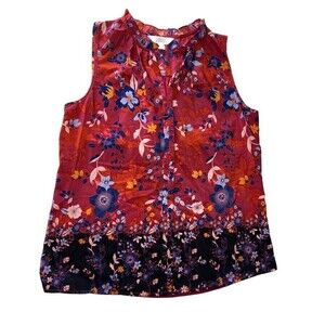 Market & Spruce  Floral Sleeveless Blouse Women's Medium Flounce Ruffle Pink